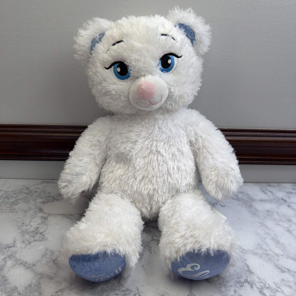 Build A Bear Workshop BAB Disney Frozen Elsa White Sparkly Plush Teddy Bear 16"